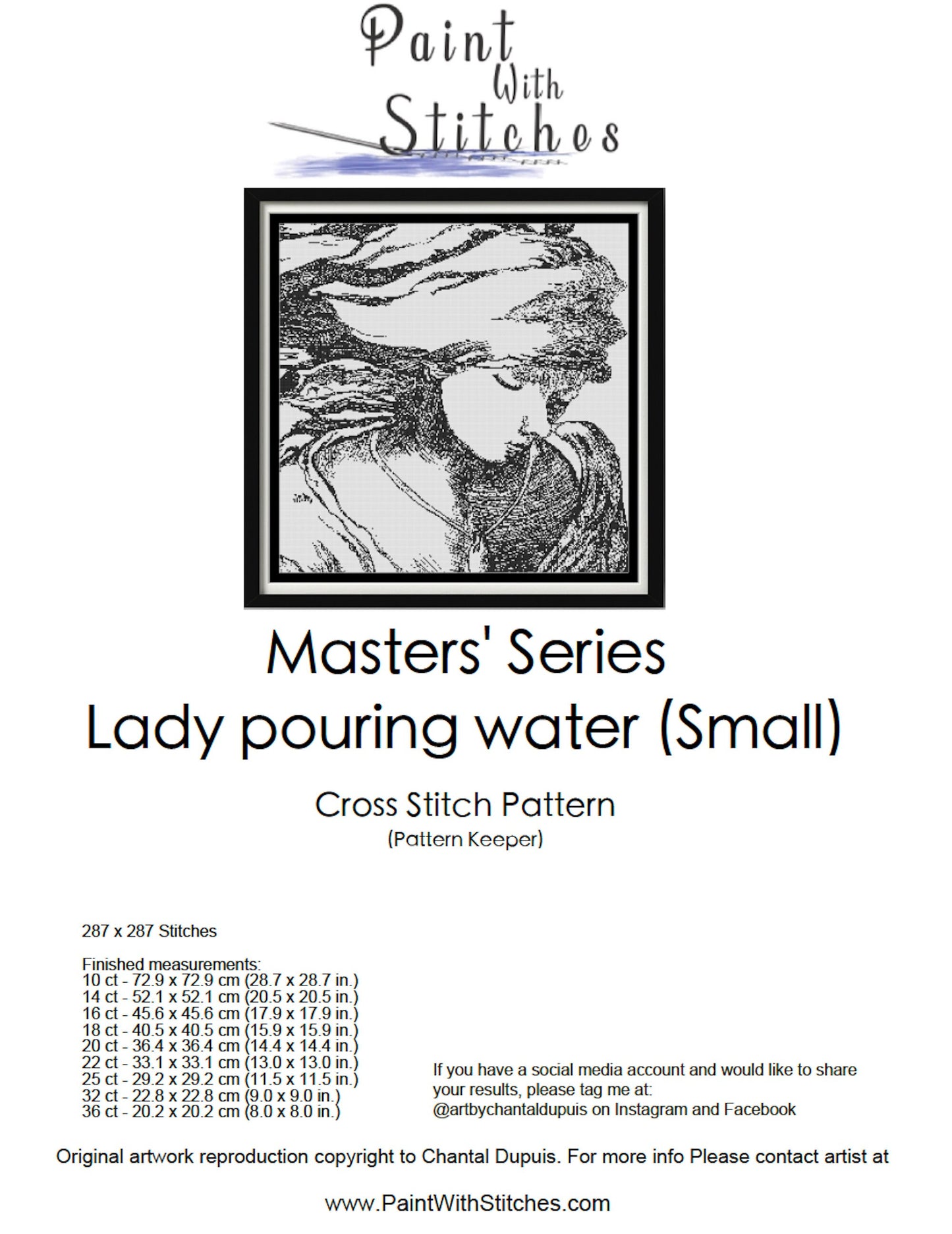Masters Series - Rembrandt Painting "Lady Pouring Water" Zoomed in version Cross Stitch / Embroidery or Needlepoint Pattern