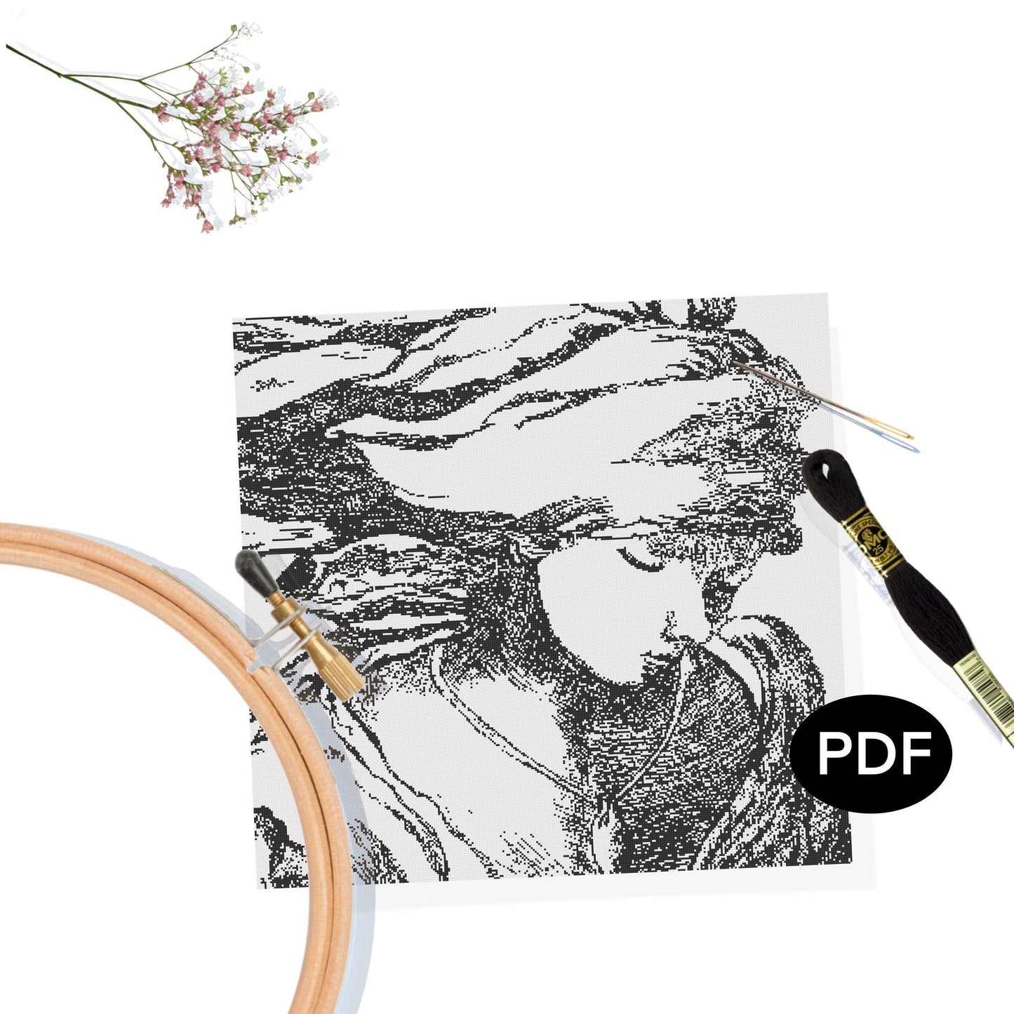 Masters Series - Rembrandt Painting "Lady Pouring Water" Zoomed in version Cross Stitch / Embroidery or Needlepoint Pattern