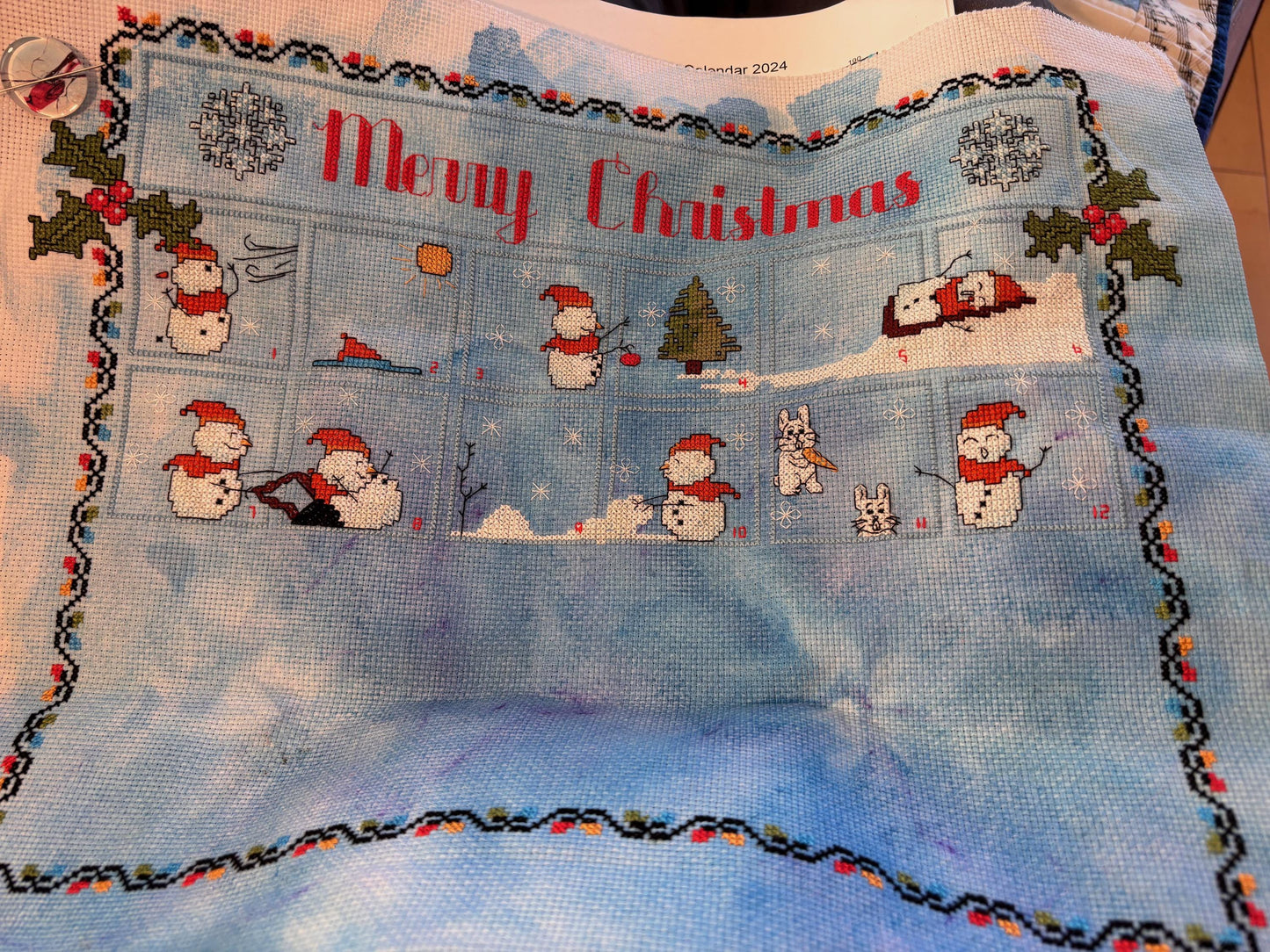 Christmas SAL Advent Calendar with Frosty the Snowman Cross Stitch / Embroidery or Needlepoint Pattern