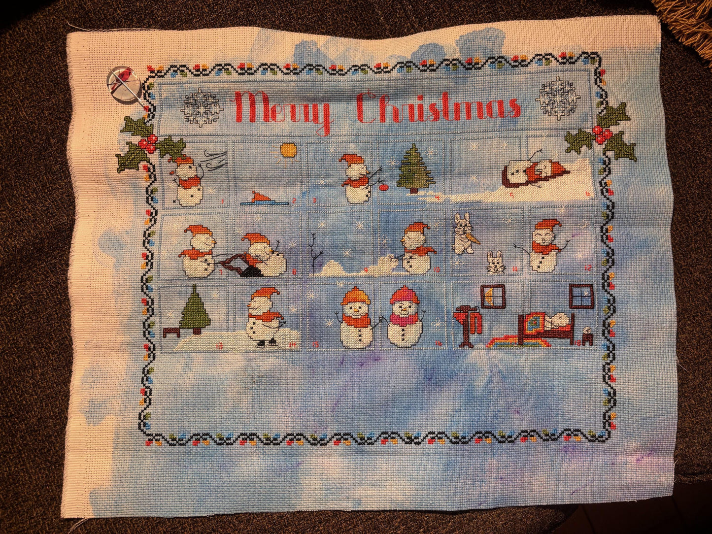 Christmas SAL Advent Calendar with Frosty the Snowman Cross Stitch / Embroidery or Needlepoint Pattern