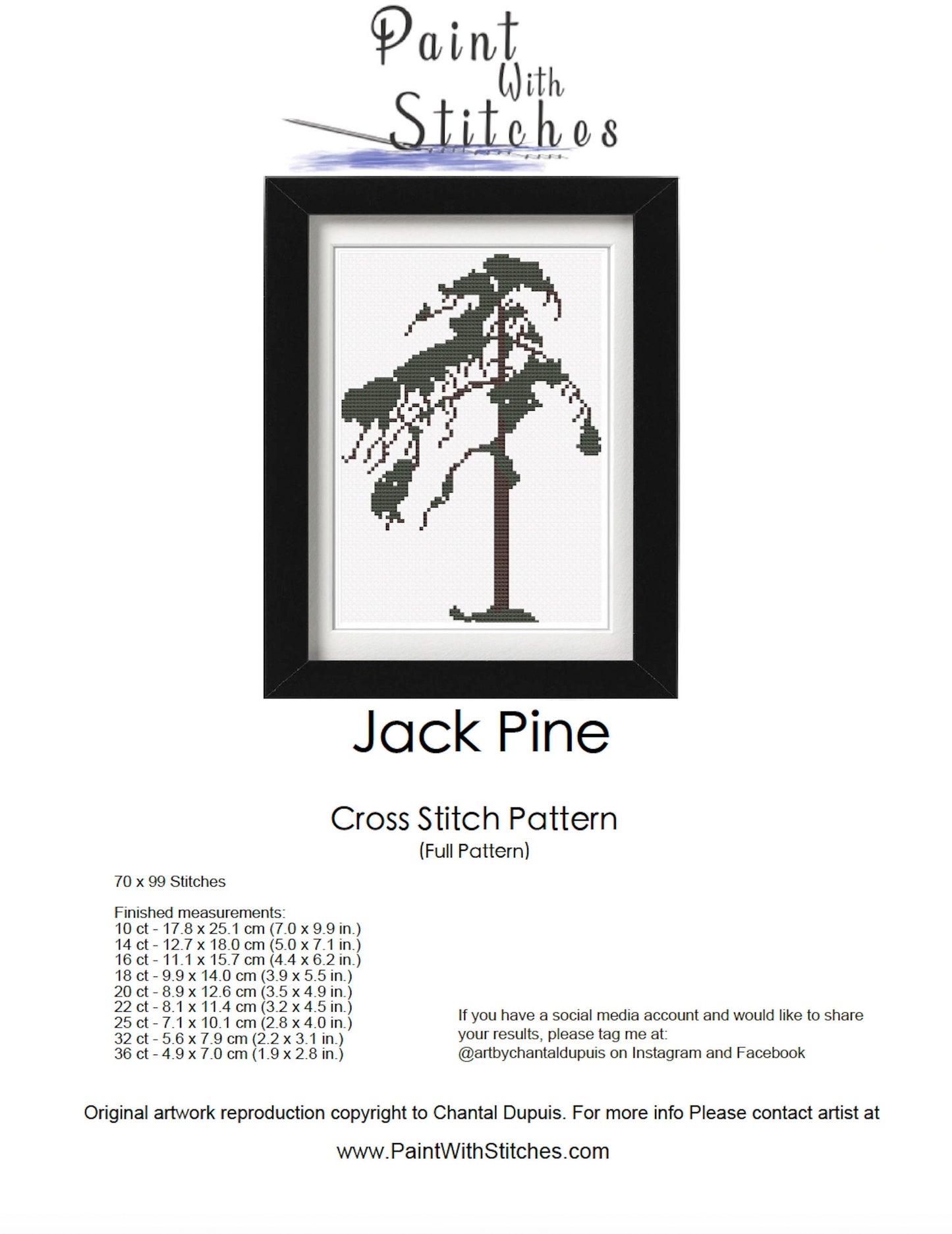 Jack Pine Tree Cross Stitch / Embroidery or Needlepoint Mini Pattern