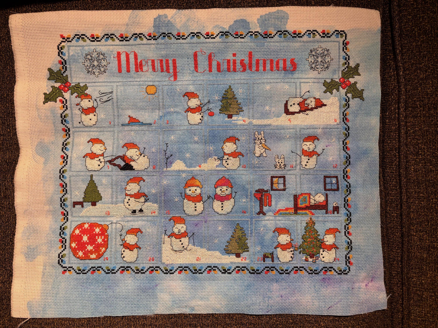 Christmas SAL Advent Calendar with Frosty the Snowman Cross Stitch / Embroidery or Needlepoint Pattern