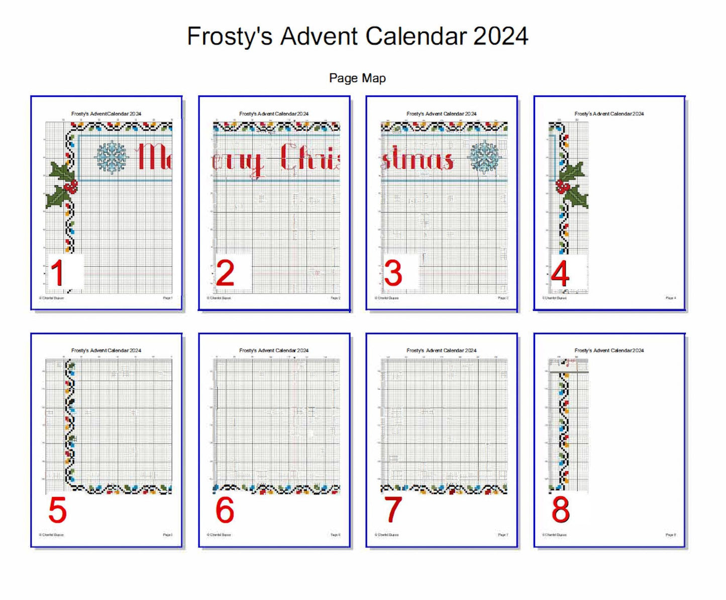 Christmas SAL Advent Calendar with Frosty the Snowman Cross Stitch / Embroidery or Needlepoint Pattern