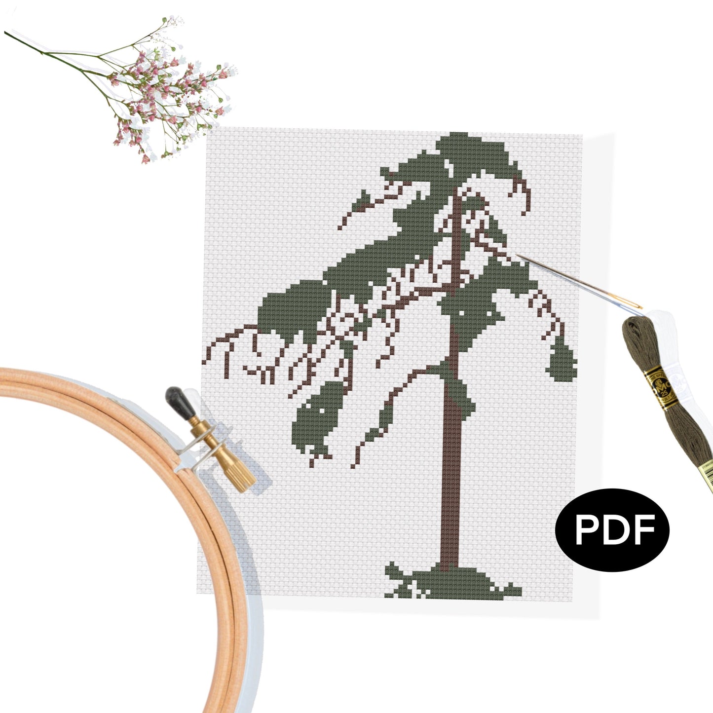 Jack Pine Tree Cross Stitch / Embroidery or Needlepoint Mini Pattern
